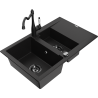 Mexen Gaspar 1.5-bowl granite sink with drainer and Carla kitchen faucet, black - 6507-77-670700-70-B