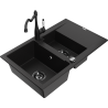 Mexen Gaspar granite sink 1.5-bowl with drainer and Carla kitchen tap, black - 6507-77-670700-70-B