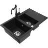 Mexen Gaspar 1.5-bowl granite sink with drainer and kitchen faucet Carla, black - 6507-77-670700-00