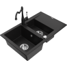 Mexen Gaspar 1.5-compartment granite sink with a drip tray and kitchen mixer tap Carla, Black - 6507-77-670700-00