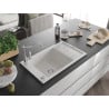 Mexen Elias granite sink 1-bowl with drainer and Carla kitchen tap, white - 6511-20-670700-00