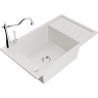 Mexen Elias 1-compartment granite sink with a drip tray and kitchen mixer tap Carla, White - 6511-20-670700-00