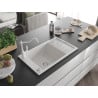 Mexen Elias 1-bowl granite sink with drainer and Carla kitchen faucet, white - 6511-20-670700-20