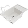 Mexen Elias 1-compartment granite sink with a drip tray and kitchen mixer tap Carla, White - 6511-20-670700-20