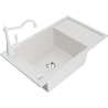 Mexen Elias granite sink 1-bowl with drainer and Carla kitchen faucet, white - 6511-20-670700-20