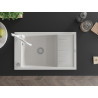 Mexen Elias 1-bowl granite sink with drainer and Carla kitchen faucet, white - 6511-20-670700-20