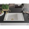Mexen Elias granite sink 1-bowl with drainer and Carla kitchen tap, white - 6511-20-670700-50