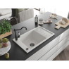 Mexen Elias granite sink 1-bowl with drainer and Carla kitchen faucet, white - 6511-20-670700-70