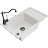 Mexen Elias 1-compartment granite sink with a drip tray and kitchen mixer tap Carla, White - 6511-20-670700-70