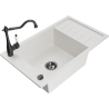 Mexen Elias granite sink 1-bowl with drainer and Carla kitchen faucet, white - 6511-20-670700-70