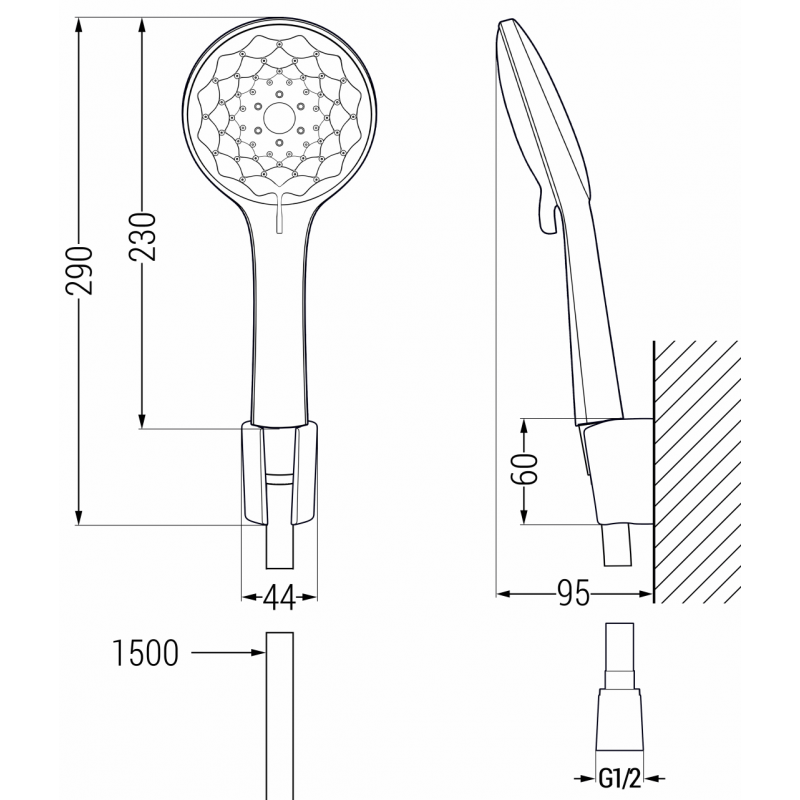 Mexen R-74 point shower set, black - 785745052-70