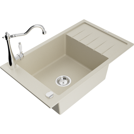 Mexen Elias granite sink 1-bowl with drainer and kitchen faucet Carla, beige - 6511-69-670700-00