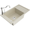 Mexen Elias 1-compartment granite sink with a drip tray and kitchen mixer tap Carla, Beige - 6511-69-670700-00