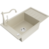 Mexen Elias 1-bowl granite sink with drainer and Carla kitchen tap, beige - 6511-69-670700-69