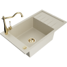 Mexen Elias 1-bowl granite sink with drainer and Carla kitchen tap, beige - 6511-69-670700-50