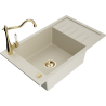 Mexen Elias granite kitchen sink 1-bowl with drainer and kitchen faucet Carla, beige - 6511-69-670700-50