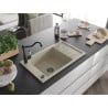 Mexen Elias granite sink 1-bowl with drainer and Carla kitchen tap, beige - 6511-69-670700-70