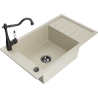 Mexen Elias 1-compartment granite sink with a drip tray and kitchen mixer tap Carla, Beige - 6511-69-670700-70
