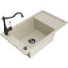 Mexen Elias granite sink 1-bowl with drainer and Carla kitchen tap, beige - 6511-69-670700-70