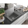 Mexen Elias 1-bowl granite sink with drainer and Carla kitchen tap, grey - 6511-71-670700-00