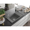 Mexen Elias granite kitchen sink 1-bowl with drainer and kitchen faucet Carla, gray - 6511-71-670700-00