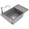 Mexen Elias granite kitchen sink 1-bowl with drainer and Carla kitchen faucet, gray - 6511-71-670700-00
