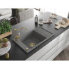 Mexen Elias granite kitchen sink with 1 basin and drainer with Carla kitchen tap, gray - 6511-71-670700-50