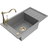 Mexen Elias granite sink 1-bowl with drainer and Carla kitchen tap, grey - 6511-71-670700-50