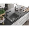 Mexen Elias granite sink 1-bowl with drainer and Carla kitchen tap, grey - 6511-71-670700-70