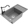 Mexen Elias granite sink 1-bowl with drainer and Carla kitchen tap, grey - 6511-71-670700-70