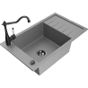 Mexen Elias 1-bowl granite sink with drainer and Carla kitchen tap, grey - 6511-71-670700-70-B