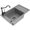 Mexen Elias 1-compartment granite sink with a drip tray and kitchen mixer tap Carla, Grey - 6511-71-670700-70-B