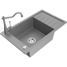 Mexen Elias 1-bowl granite kitchen sink with drainer and Carla kitchen faucet, gray - 6511-71-670700-71