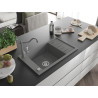 Mexen Elias granite sink 1-bowl with drainer and kitchen faucet Carla, gray - 6511-71-670700-71