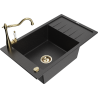 Mexen Elias 1-compartment granite sink with a drip tray and kitchen mixer tap Carla, Black/Silver metallic - 6511-73-670700-50