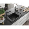 Mexen Elias granite kitchen sink single-bowl with drainer and kitchen faucet Carla, black/silver metallic - 6511-73-670700-70-B