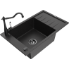 Mexen Elias granite kitchen sink single-bowl with drainer and kitchen faucet Carla, black/silver metallic - 6511-73-670700-70-B
