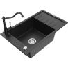Mexen Elias granite kitchen sink 1-bowl with drainer and Carla kitchen tap, black/silver metallic - 6511-73-670700-70