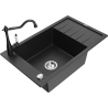 Mexen Elias granite kitchen sink 1-bowl with drainer and kitchen faucet Carla, black/silver metallic - 6511-73-670700-70