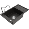 Mexen Elias 1-compartment granite sink with a drip tray and kitchen mixer tap Carla, Black/Gold metallic - 6511-75-670700-00