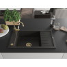 Mexen Elias 1-bowl granite sink with drainer and kitchen faucet Carla, black/gold metallic - 6511-75-670700-50