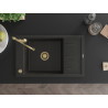 Mexen Elias granite kitchen sink 1-bowl with drainer and kitchen faucet Carla, black/gold metallic - 6511-75-670700-50