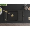 Mexen Elias granite sink 1-bowl with drainer and Carla kitchen tap, black/gold metallic - 6511-75-670700-50