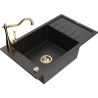 Mexen Elias 1-compartment granite sink with a drip tray and kitchen mixer tap Carla, Black/Gold metallic - 6511-75-670700-50