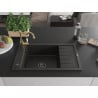 Mexen Elias 1-bowl granite kitchen sink with drainer and Carla kitchen tap, black/golden metallic - 6511-75-670700-50-B