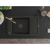 Mexen Elias 1-bowl granite sink with drainer and Carla kitchen faucet, black/gold metallic - 6511-75-670700-50-B