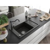 Mexen Elias 1-bowl granite sink with drainer and kitchen faucet Carla, black/gold metallic - 6511-75-670700-70