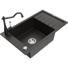 Mexen Elias 1-compartment granite sink with a drip tray and kitchen mixer tap Carla, Black/Gold metallic - 6511-75-670700-70