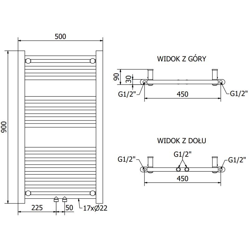 Mexen Mars bathroom radiator 900 x 500 mm, 370 W, black - W110-0900-500-00-70