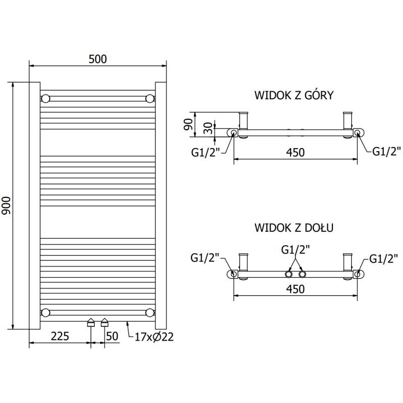 Mexen Mars bathroom radiator 900 x 500 mm, 370 W, white - W110-0900-500-00-20